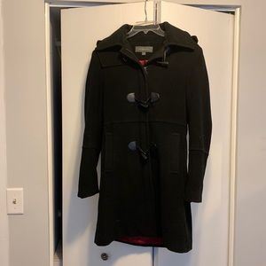 Black hooded pea coat with toggles